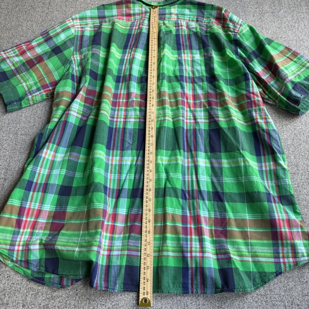 Ralph Lauren Shirt Mens 3XLT Green Madras Plaid RL Untucked Fit Short Sleeve